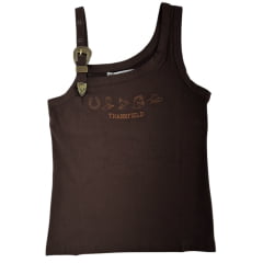 Regata Feminina Thankfield Fivela Dourada Tecido Canelado Marrom Com Bordado Dourado Ref:01759