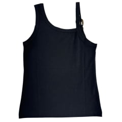 Regata Feminina Thankfield Fivela Dourada Tecido Canelado Preto Com Bordado Logo Em Marrom Ref:01761