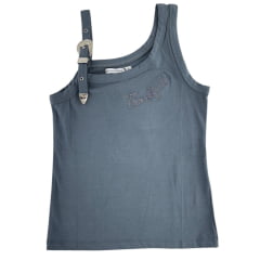 Regata Feminina Thankfield Fivela Prata Tecido Canelado Cinza Com Bordado Logo Prata Ref:01760