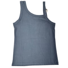 Regata Feminina Thankfield Fivela Prata Tecido Canelado Cinza Com Bordado Logo Prata Ref:01760