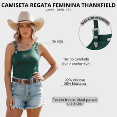 Regata Feminina Thankfield Fivela Prata Tecido Canelado Verde Com Bordado Logo Dourado Ref:01758