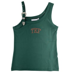 Regata Feminina Thankfield Fivela Prata Tecido Canelado Verde Com Bordado Logo Dourado Ref:01758