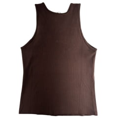 Regata Feminina Thankfield Com 2 Fivelas Dourada Tecido Canelado Marrom Strass Dourado Ref:01747