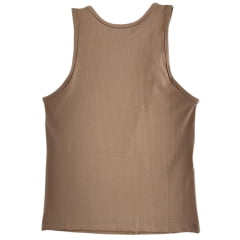 Regata Feminina Thankfield Com 2 Fivelas Prata Tecido Canelado Bege Escuro Bordado TKF Ref:01751