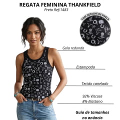 Regata Feminina Thankfield Preto Estampado Branco Ref:1483
