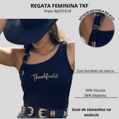 Regata Feminina Thankfield TKF Com 1 Fivela Canelada Preto Com Bordado Ref:01618