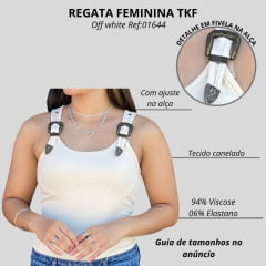 Regata Feminina Thankfield TKF Com 2 Fivelas Prata Tecido Canelado Off White Liso Ref:01644