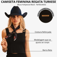 Regata Feminina Turkese Blusa Hollywood Black Preto - Ref:BL06602