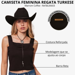 Regata Feminina Turkese Blusa Hollywood Marrom Coffee - Ref:BL06603