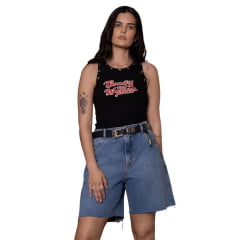 Regata Feminina Turkese Country W. Black Malha Canelada Estampa Vermelho Bordado Estrelas Prata Ref:RC1150C Regata Feminina Turkese Country W. Black Malha Canelada Estampa Vermelho Bordado Estrelas Prata Ref:RC1150C