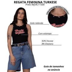 Regata Feminina Turkese Country W. Black Malha Canelada Estampa Vermelho Bordado Estrelas Prata Ref:RC1150C
