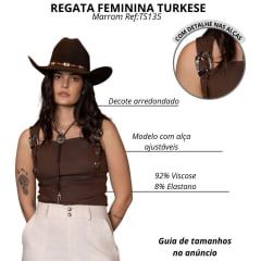 Regata Feminina Turkese Malha Canelada Buckle Marrom Com Alças De Fivelas Prata E Detalhe Ilhós Ref:TS135