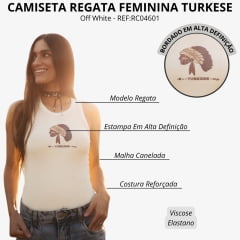 Regata Feminina Turkese Malha Canelada Off White Estampada Índio Navajo REF:RC04601