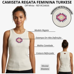 Regata Feminina Turkese Malha Canelada Off White Estampada Soul Desert Colorido REF:RC04606