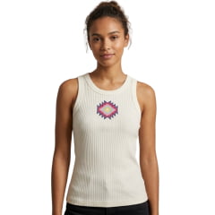 Regata Feminina Turkese Malha Canelada Off White Estampada Soul Desert Colorido REF:RC04606 Regata Feminina Turkese Malha Canelada Off White Estampada Soul Desert Colorido REF:RC04606