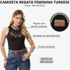Regata Feminina Turkese Malha Canelada R.C Ranch Black Ref:RC07612