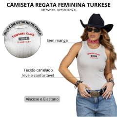 Regata Feminina Turkese Malha Canelada Tennesse Off White Bordado Ref: RC02606