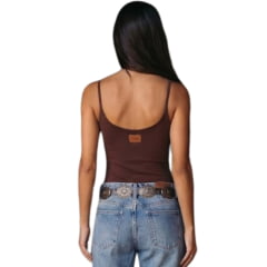 Regata Feminina Turkese Malha Marrom Alças Perfect Fit Country Estampa Branco REF:RC04603