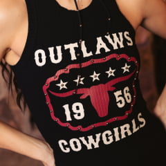 Regata Feminina Turkese Outlaw Black Estampa Vermelho E Creme Bordado Tachinhas REF:RC26