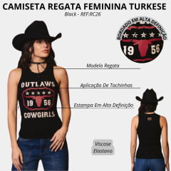 Regata Feminina Turkese Outlaw Black Estampa Vermelho E Creme Bordado Tachinhas REF:RC26