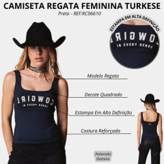 Regata Feminina Turkese Perfect Cowgirl Preto Estampa Off White REF:RC06610