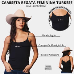 Regata Feminina Turkese Perfect Fit Bridão Black Bordado Branco REF:RC06606