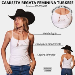 Regata Feminina Turkese Perfect Fit Bridão Off White Bordado Marrom - REF:RC06605