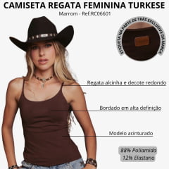 Regata Feminina Turkese Perfect Fit Marrom Brown Logo Bordado Ref:RC07601