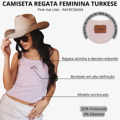 Regata Feminina Turkese Perfect Fit Pink Hat Lilás Bordado Chapéu Ref:RC06604