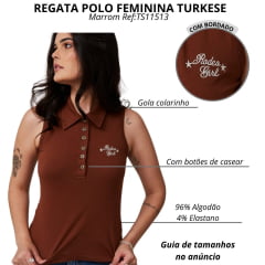 Regata Feminina Turkese Polo Rodeo Girl Marrom Ref:TS11513