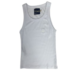 Camiseta Regata Feminina TXC Canelada Slim Branco Com Bordado Logo Branco Ref:51140
