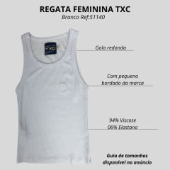 Camiseta Regata Feminina TXC Canelada Slim Branco Com Bordado Logo Branco Ref:51140