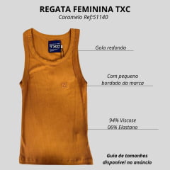 Camiseta Regata Feminina TXC Canelada Slim Caramelo Com Bordado Logo Caramelo Ref:51140
