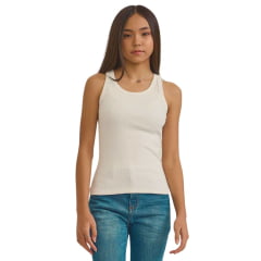 Camiseta Regata Feminina TXC Canelada Slim Off White Com Logo Bordado Ref:51140