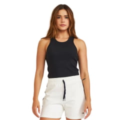 Camiseta Regata Feminina TXC Canelada Slim Preto Com Bordado Logo Preto Ref:51140