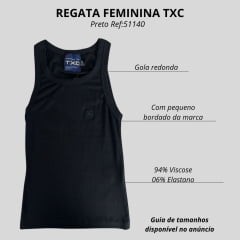 Camiseta Regata Feminina TXC Canelada Slim Preto Com Bordado Logo Preto Ref:51140