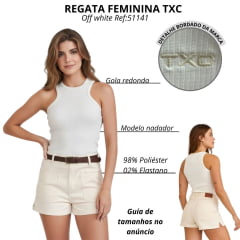 Regata Feminina TXC Nadador Malha Canelada Off White Com Logo Bordada Em Bege Ref:51141
