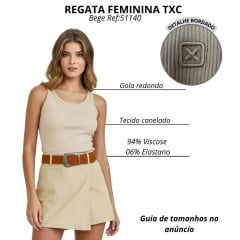 Regata Feminina TXC Slim Canelada Bege Com Logo Bordado Ref:51140