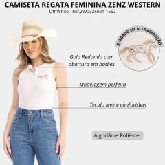 Regata Feminina Zenz Western Hereford Off White Com Botões Bordado Cavalo Com Strass Ref:ZW0325024-1567