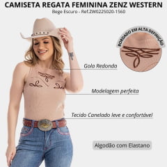 Regata Feminina Zenz Western Pampas Bege Escuro Bordado Marrom Ref:ZW0225020-1560