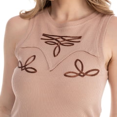 Regata Feminina Zenz Western Pampas Bege Escuro Bordado Marrom Ref:ZW0225020-1560