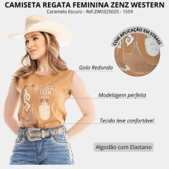Regata Feminina Zenz Western Tractor Caramelo Escuro Estampa Botas Strass Ref:ZW0325025 - 1559