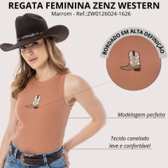 Regata Feminina Zenz Western Wild Life Canelada Terracota Bordado Bota REF:ZW0126024-1626