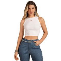 Camiseta Regata Feminino Moon Horse Canelada Off White Com Logo Marrom Ref: 0701293