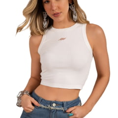 Camiseta Regata Feminino Moon Horse Canelada Off White Com Logo Marrom Ref: 0701293