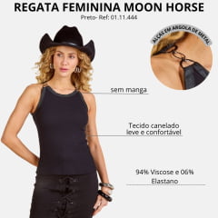  Regata Feminina Moon Horse Canelada Preta Com Argola Na Alça Ref: 01.11.444