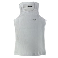 Regata Feminina Laço Forte Canelado Básica Branca Ref:499