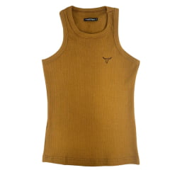 Regata Feminina Laço Forte Canelado Básica Marrom Ref:503