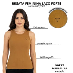 Regata Feminina Laço Forte Canelado Básica Marrom Ref:503