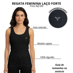 Regata Feminina Laço Forte Canelado Básica Preta Ref:500